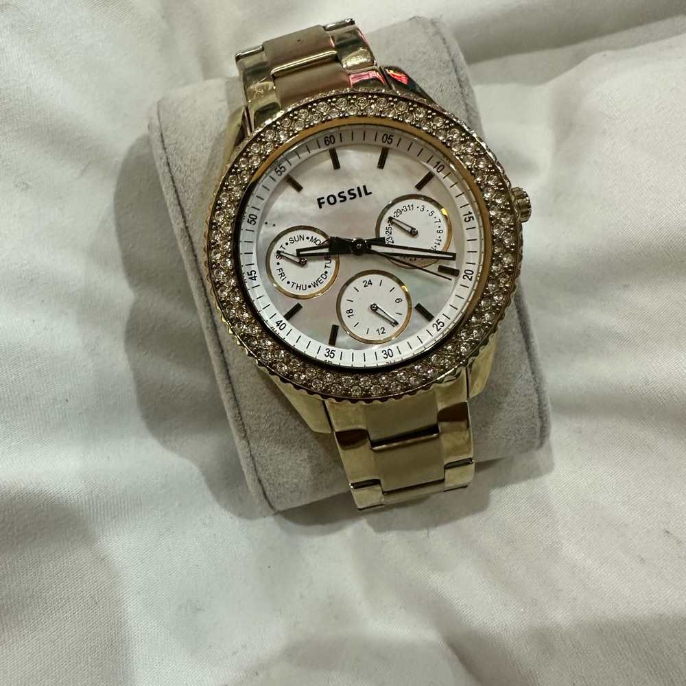 Fossil Women's Gold-Tone Watch with Crystal Accents